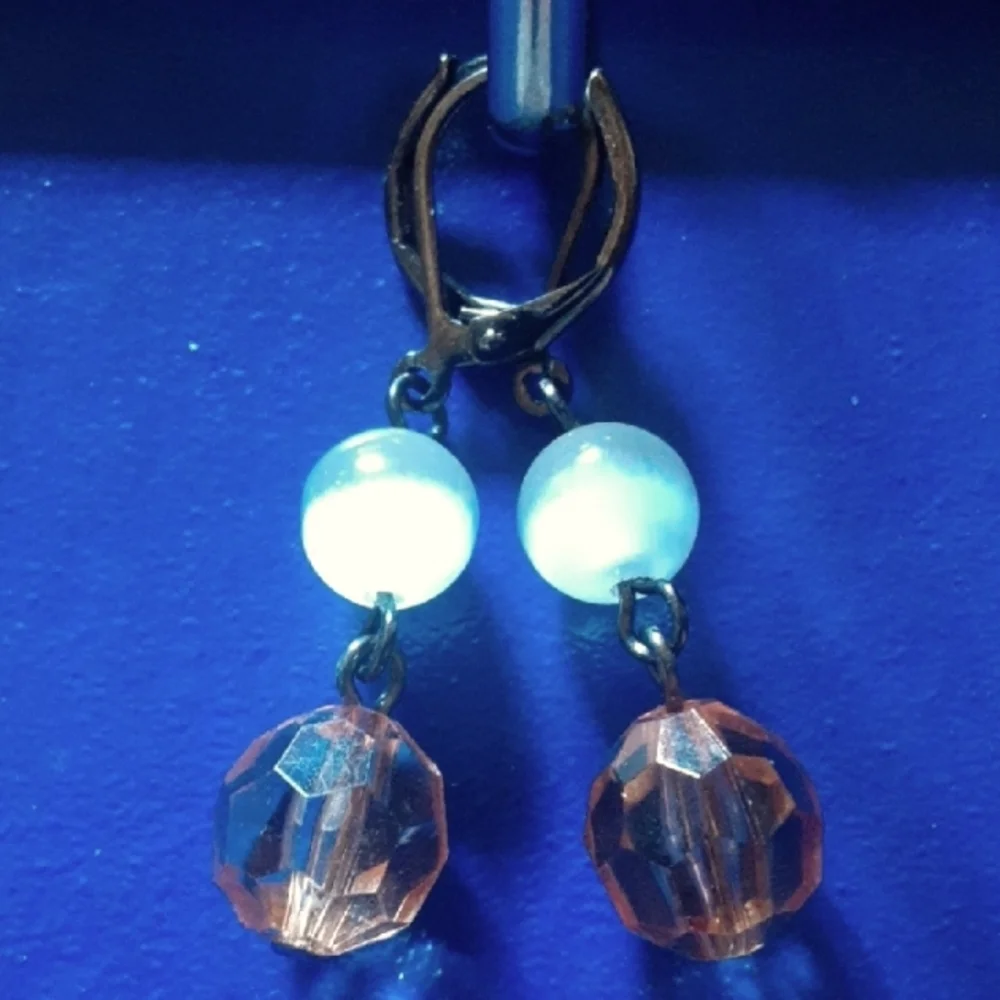 Elegant White and Pink Dangle Earrings